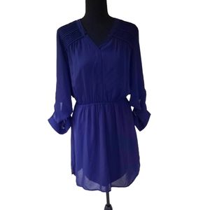 EUC DR2 women's ruffled shoulder adjustable sleeve mini dress, S, navy, lined